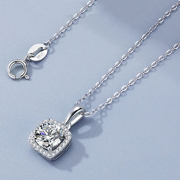 Certified 5ct. t.w. Moissanite Diamond Square Halo Necklace NEW - Picture 7 of 12